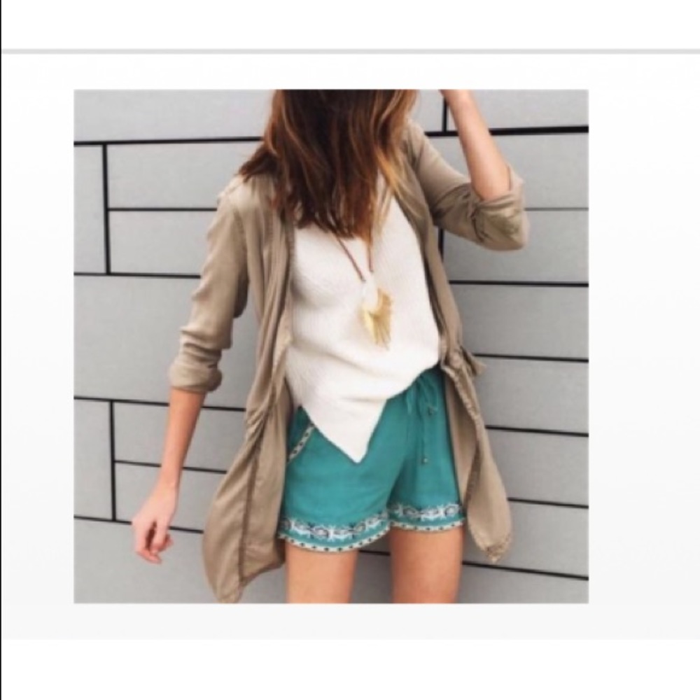 Anthropologie hei hei shorts embroidered green cream - Picture 1 of 16